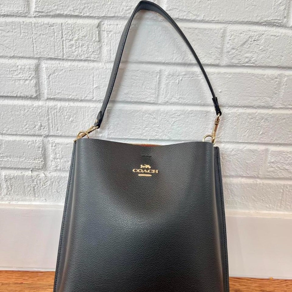 Coach Black Pebble Leather Shoulder Bag with Gold Logo